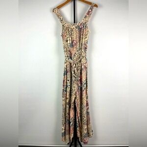 Nevena Rae Multicolored Patchwork Wide Cropped Leg Ruffle‎ Hem Jumpsuit SMALL